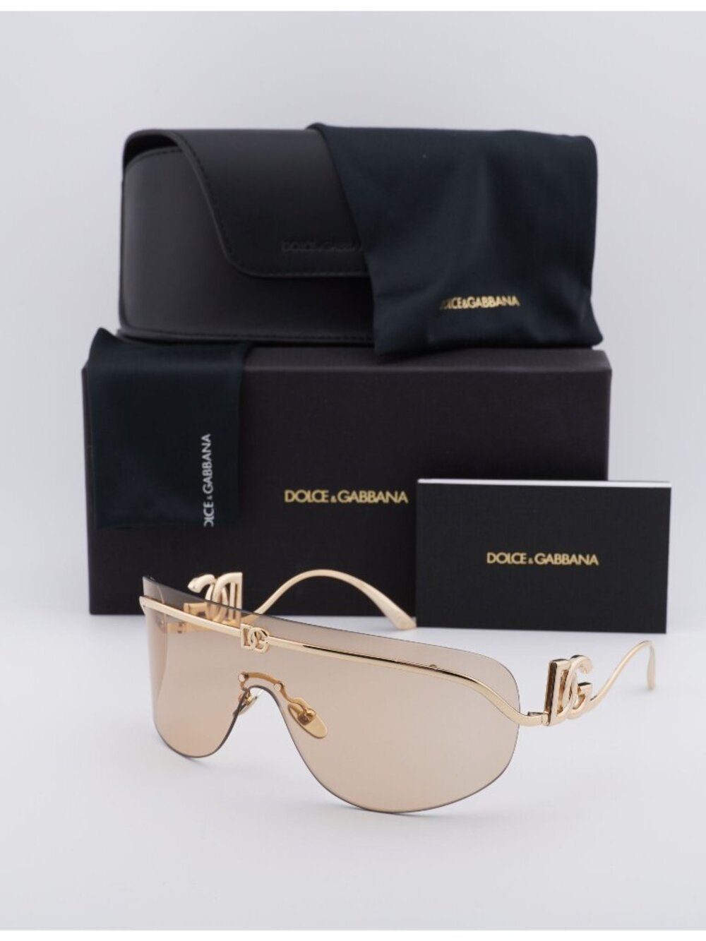 Dolce & Gabbana DG2320 02/73 Shield Sunglasses - Gold/Light Brown